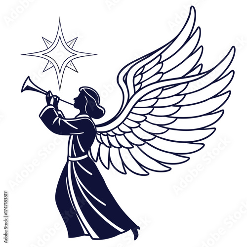 Angel blowing trumpet with star graphic angel icon