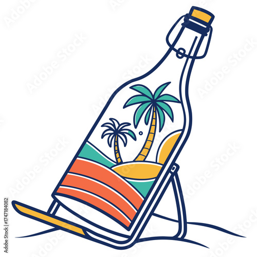 Beach scene in a bottle on a lounge chair tropical