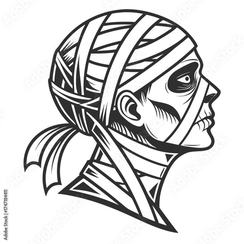 Black and white mummy head profile silhouette ancient 1