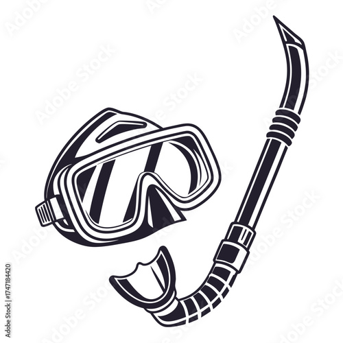 Black and white of snorkeling mask and tube snorkel tube 1