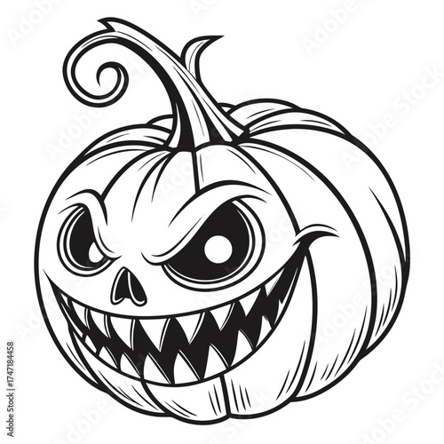 Black and white scary jack o lantern face pumpkin halloween 3