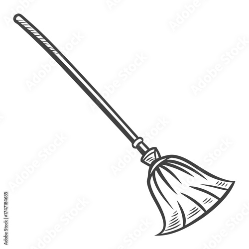 Black broomstick with wispy bristles white simple