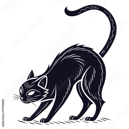 Black cat arched back glowing eyes graphic animal feline