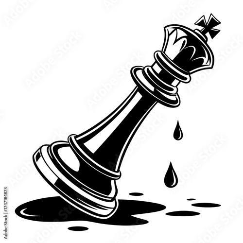 Black chess king fallen with dripping wax chess piece