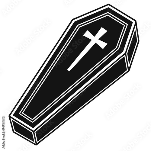 Black coffin with white cross and border symbol