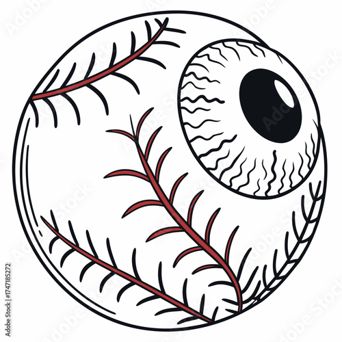 Black outline eyeball with red vein pattern graphic