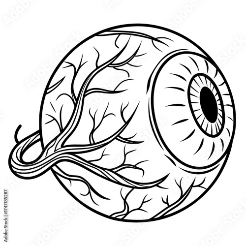 Black outline eyeball with vein pattern blood vessel