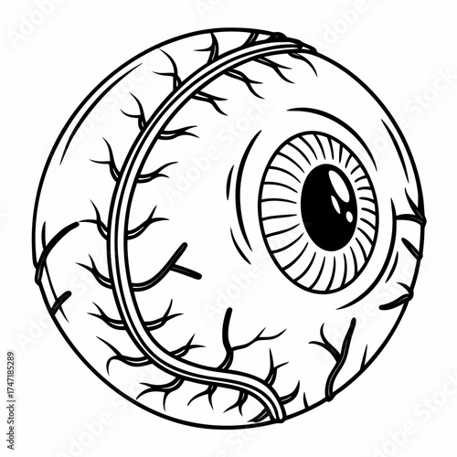 Black outline eyeball with vein pattern symbol black and white 1
