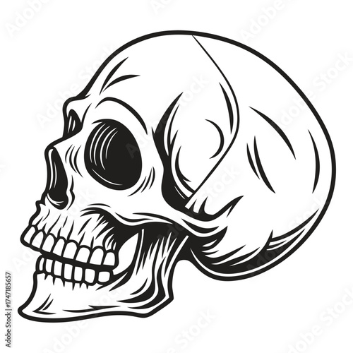 Black silhouette human skull graphic hollow eyes