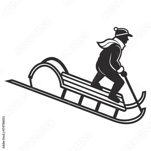 Black silhouette of person on sled sleigh winter
