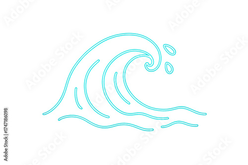 Fototapeta Naklejka Na Ścianę i Meble -  Ocean wave neon glowing line art transparent background