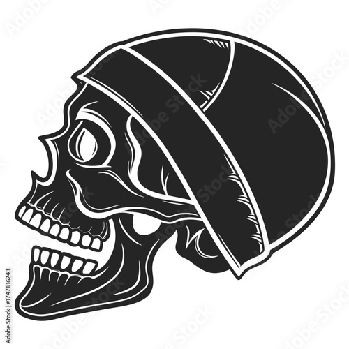 Black skull with bandana silhouette graphic vector