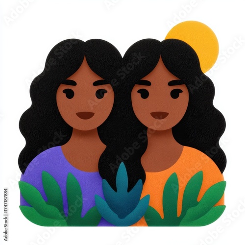Paper cut illustration of two women with plants.