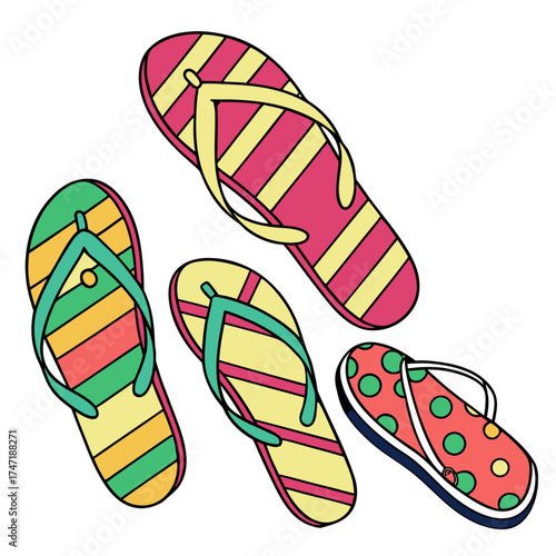 Colorful striped and polka dot flip flops sandals footwear