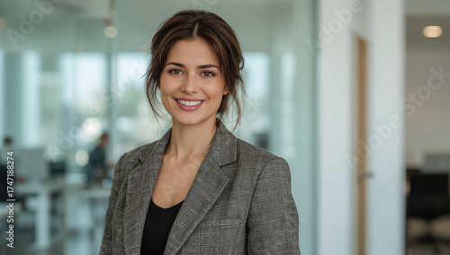 Free Download Elegante Retrato de una Joven Gerente o Emprendedora Caucásica con Sonrisa Cálida en un Edificio de Oficinas. - GFXLoad