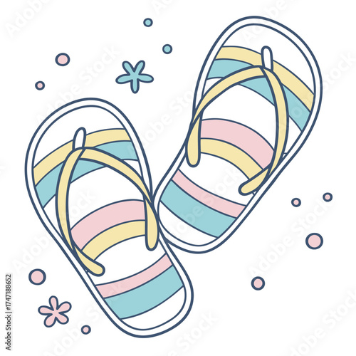 Cute pastel beach slippers with starfish and dots flip flops