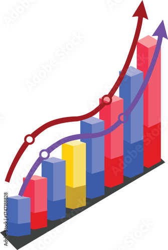 Isometric financial growth trading bar chart. Creative sales graph vector