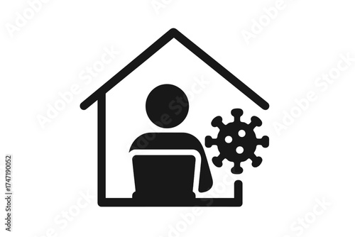 Stay home stay safe icon for coronavirus covid-19 pandemic lockdown. Vector for social isolation, quarantine, safety, social distancing, remote work, and staying at home.