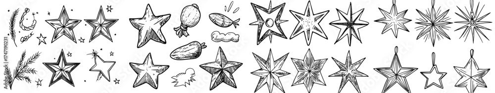 Obraz premium Flat sparkle stars and black silhouettes are part of logo designs that include twinkle magic star symbols and sparkles