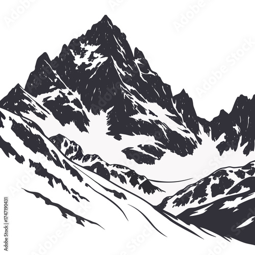 Dark mountain range silhouette with snow patches winter