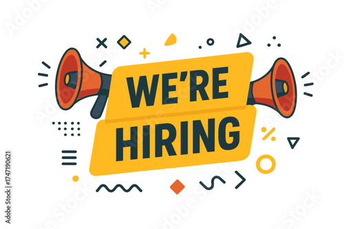 We're hiring job vacancy announcement. Loudspeaker for recruitment and employment. Looking for employees and staff. Business hiring and job offer concept. Join our team vector.
