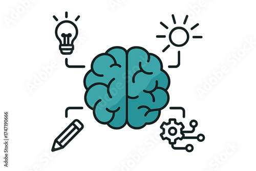 Creative icon of a brain for ideas, creativity, knowledge, and technology. Human mind and problem-solving concept. Innovation, thinking process, and intelligence vector.
