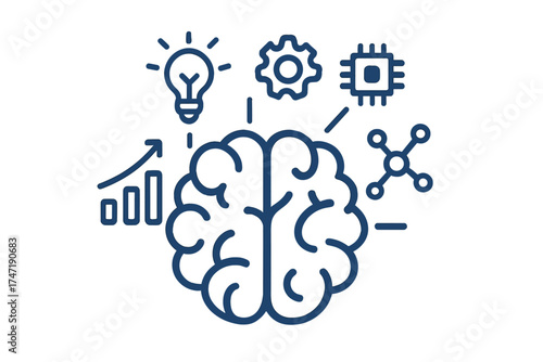 Creative icon of a brain for ideas, creativity, knowledge, and technology. Human mind for problem-solving. Concept of business intelligence, AI, and data analysis growth.