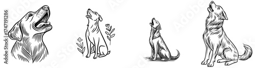 An illustration of a barking dog's silhouette for designs centered around animals