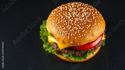 Wallpaper Mural Fresh burger with lettuce and cheese isolated on a dark slate background. Torontodigital.ca