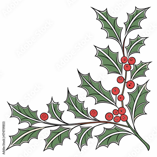 Holly branch corner frame border vector
