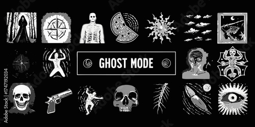 Collection of dark and mysterious icons and graphics for ghost mode theme