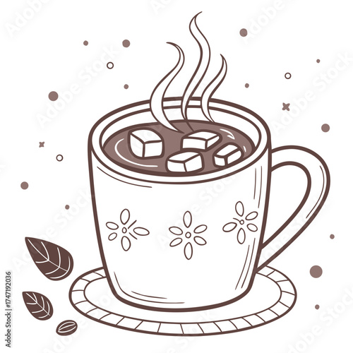 Hot chocolate mug with marshmallows and steam illustration 1