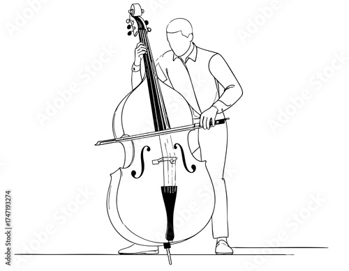 black and white musician playing double bass clip art preview