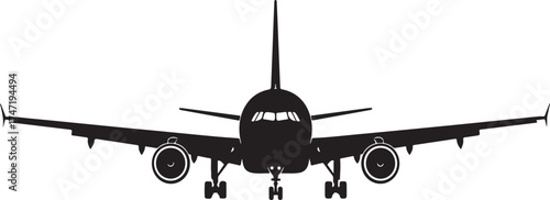 Front View Airplane Silhouette Vector Illustration