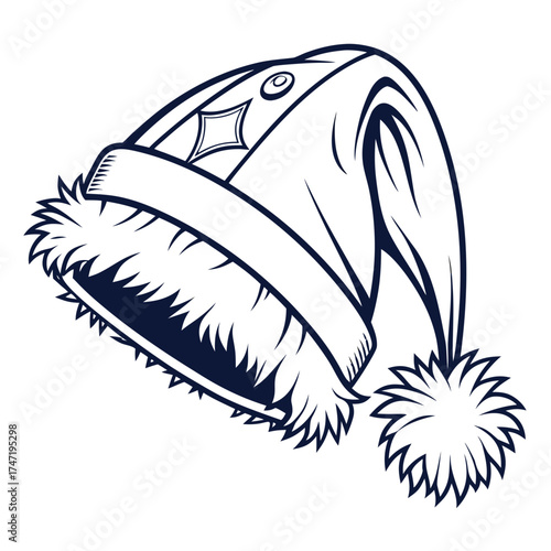 Santa hat with fluffy trim and pom christmas hat holiday icon
