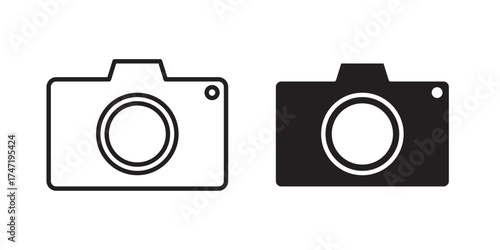 Camera Icon. Vector illustration with stroke and fill on a white background.