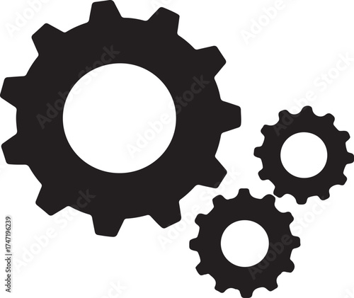 Black and White Interlocking Gears Vector Illustration