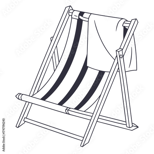 Striped beach chair with folded towel deck chair