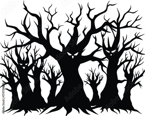Creepy Haunted Forest With Twisted Trees Silhouette
