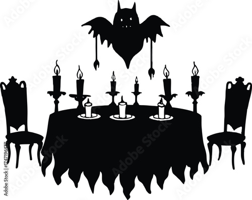 Floating Candles Above Spooky Dining Table Silhouette