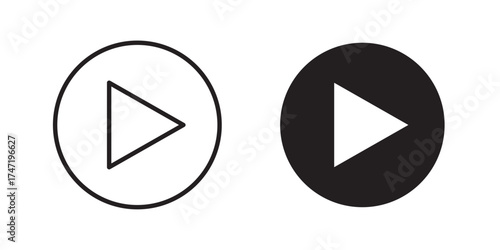 Play Icon. Video Play sign, Play button icons. Vector illustration with stroke and fill on a white background.