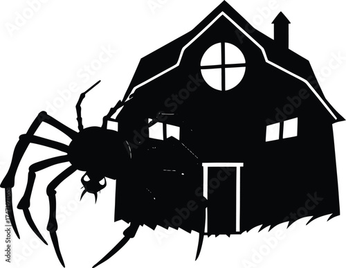 Giant Spider On Spooky Barn Wall Silhouette