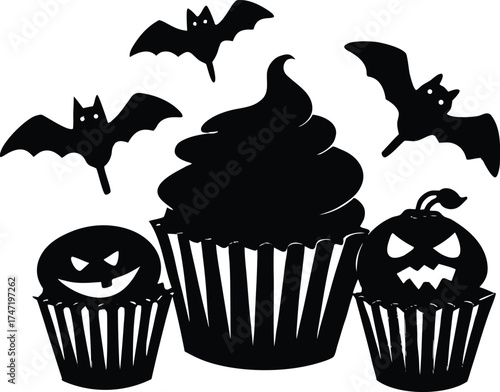 Halloween Cupcakes With Spooky Toppings Silhouette