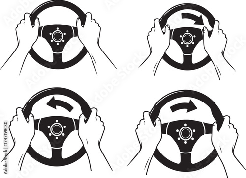Steering Wheel Grip Positions Vector Illustration Set
