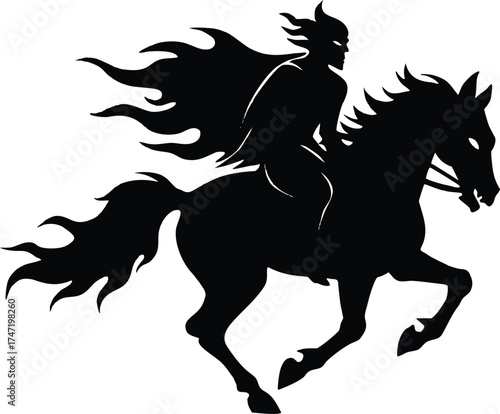 Headless Horseman Riding Fiery Horse Silhouette
