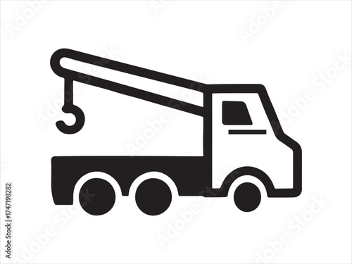Silhouette of a heavy duty crane truck with an extended boom isolated on transparent background