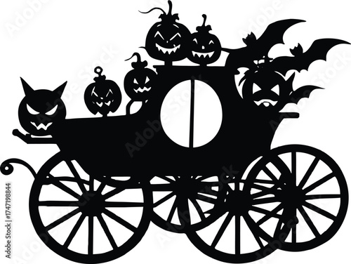 Pumpkin Carriage With Spooky Wheels Silhouette