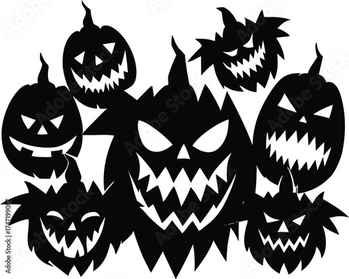 Scary Jack O Lantern Faces Collection Silhouette