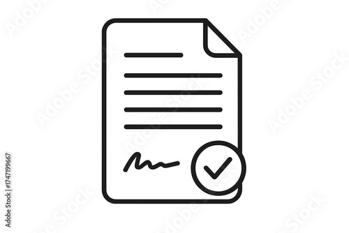 Paper document icon with checkmark, signed agreement file symbol, vector illustration with transparent background, official contract, approved paper receipt, legal form vector art