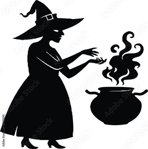 Witch Brewing Potion With Steam Rising Silhouette